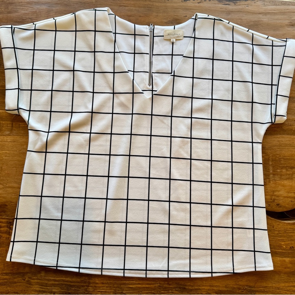 White Grid Pattern Top